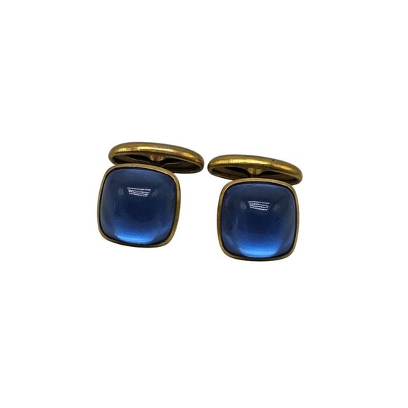 Vintage Art Deco Gold Tone Blue Lucite Dome Cabochon Cufflinks - Picture 1 of 4